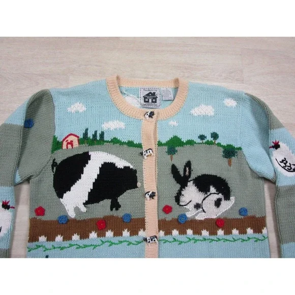 Vintage StoryBook Knits "Dream Farm" Cardigan Womens (M) Cows Animal Teacher - Picture 3 of 16